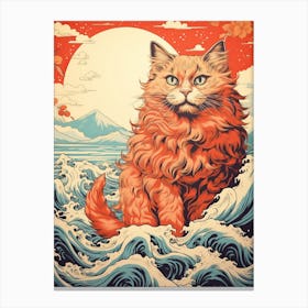 Cat Animal Drawing In The Style Of Ukiyo E 2 Canvas Print