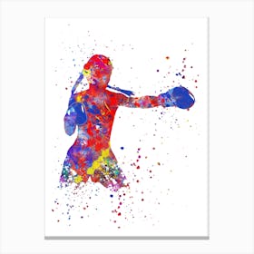 Boxing Girl Female Boxer Watercolor 1 Canvas Print