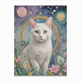 White Cat In The Cosmic Garden Canvas Print