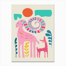 Giraffe And Goat Canvas Print