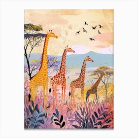 Giraffe In The Wild With Other Animals Watercolour Style 1 Canvas Print