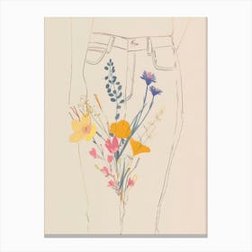 Floral Blue Jeans Line Art 8 Canvas Print