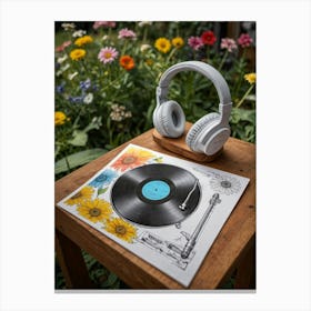 Record Player And Headphones Canvas Print