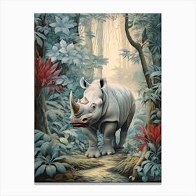 Vintage Style Wildlife Illustration Of A Rhino Canvas Print