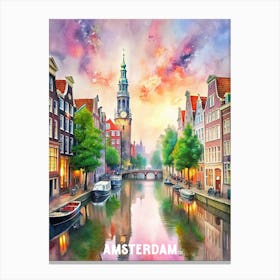 Amsterdam City Watercolor Landscape Canvas Print