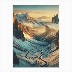 Mountain Pass With Winding Road AI Canvas Print