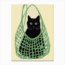 Black Cat In A Green Bag Canvas Print