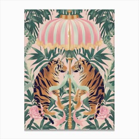 Tigers Bows Print Retro Cute Animal Botanical Tropical Canvas Print