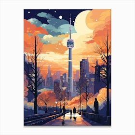 Winter Travel Night Illustration Seoul South Korea 2 Canvas Print