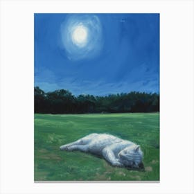 White Cat Sleeping In The Grass Canvas Print