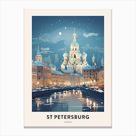 Winter Night  Travel Poster St Petersburg Russia 2 Canvas Print