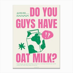 Oat Milk Art Print Green Canvas Print