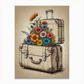 Vintage Suitcase With Flowers 1 Canvas Print