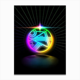 Neon Geometric Glyph in Candy Blue and Pink with Rainbow Sparkle on Black n.0300 Canvas Print