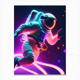 Astronaut In Spacesuit Dancing Neon Nights Canvas Print