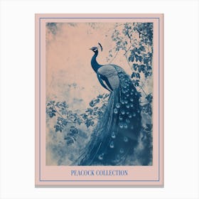 Blue Peacock & Ivory Cyanotype Inspired Poster Canvas Print