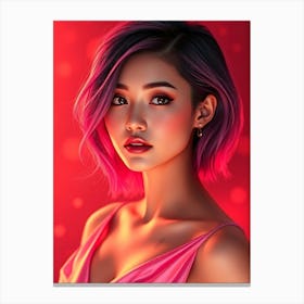 Asian Girl With Pink Hair Leinwandbild