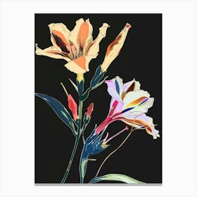 Neon Flowers On Black Lisianthus 3 Canvas Print