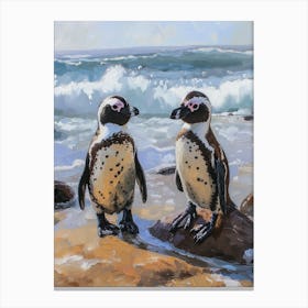 African Penguin Boulders Beach Simons Town Oil Painting 2 Canvas Print