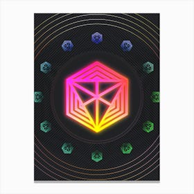 Neon Geometric Glyph in Pink and Yellow Circle Array on Black n.0135 Canvas Print