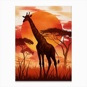 Giraffe At Sunset Canvas Print