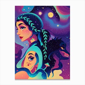 Wolf And Woman Canvas Print