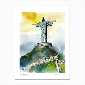 Christ The Redeemer, Rio De Janeiro, Brazil 2 Watercolour Travel Poster Canvas Print