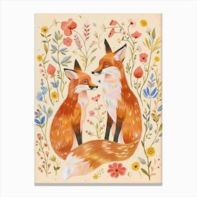Folksy Floral Animal Drawing Fox 4 Canvas Print