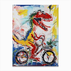 Abstract Dinosaur Riding A Bike Painting 3 Canvas Print