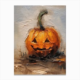 Spooky Halloween Pumpkin, Oil Painting 0 Canvas Print