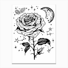 Roses And The Moon Line Drawing 3 Canvas Print