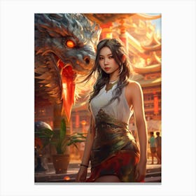 Chinese Girl With Dragon 8 Canvas Print