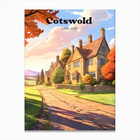 Cotswold England Countryside Trail Travel Illustration Canvas Print