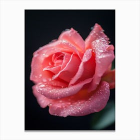 Pink Rose With Water Droplets Canvas Print