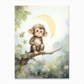 Monkey Painting Stargazing Watercolour 3 Canvas Print