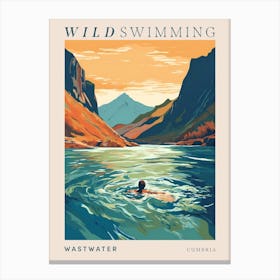 Wild Swimming At Wastwater Cumbria 2 Poster Canvas Print
