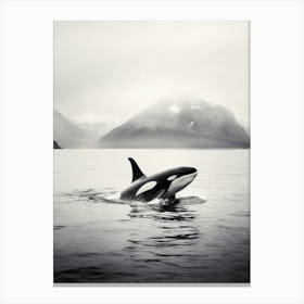 Black & White Icy Mountain Photography Style Of Orca Whale 1 Canvas Print