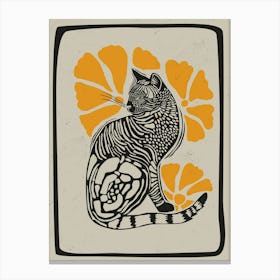 Cat Linocut Style Canvas Print