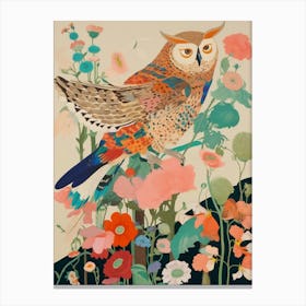 Maximalist Bird Painting Eastern Screech Owl 2 Canvas Print