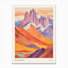 Aconcagua Argentina 1 Colourful Mountain Illustration Poster Canvas Print