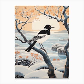 Winter Bird Painting Magpie 5 Canvas Print