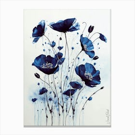 Dark Blue Poppies Abstract Canvas Print