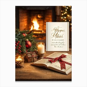 Christmas Journal Open To A Page With Warm Holiday Memories Festive Patterns On The Cover Intricat Canvas Print