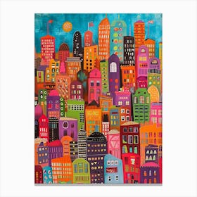 Kitsch Colourful Seattle Inspired Cityscape 2 Canvas Print