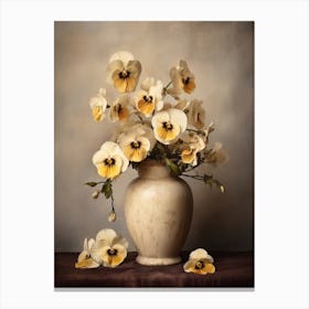 Pansy, Autumn Fall Flowers Sitting In A White Vase, Farmhouse Style 3 Canvas Print