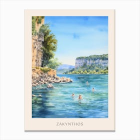 Swimming In Zakynthos Greece Watercolour Poster Canvas Print