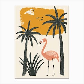 Andean Flamingo And Palm Trees Minimalist Illustration 3 Canvas Print