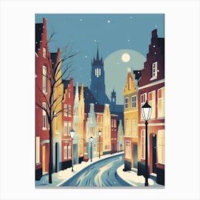 Winter Travel Night Illustration Bruges Belgium 2 Canvas Print