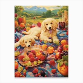 Puppies Picnic Kitsch 1 Canvas Print