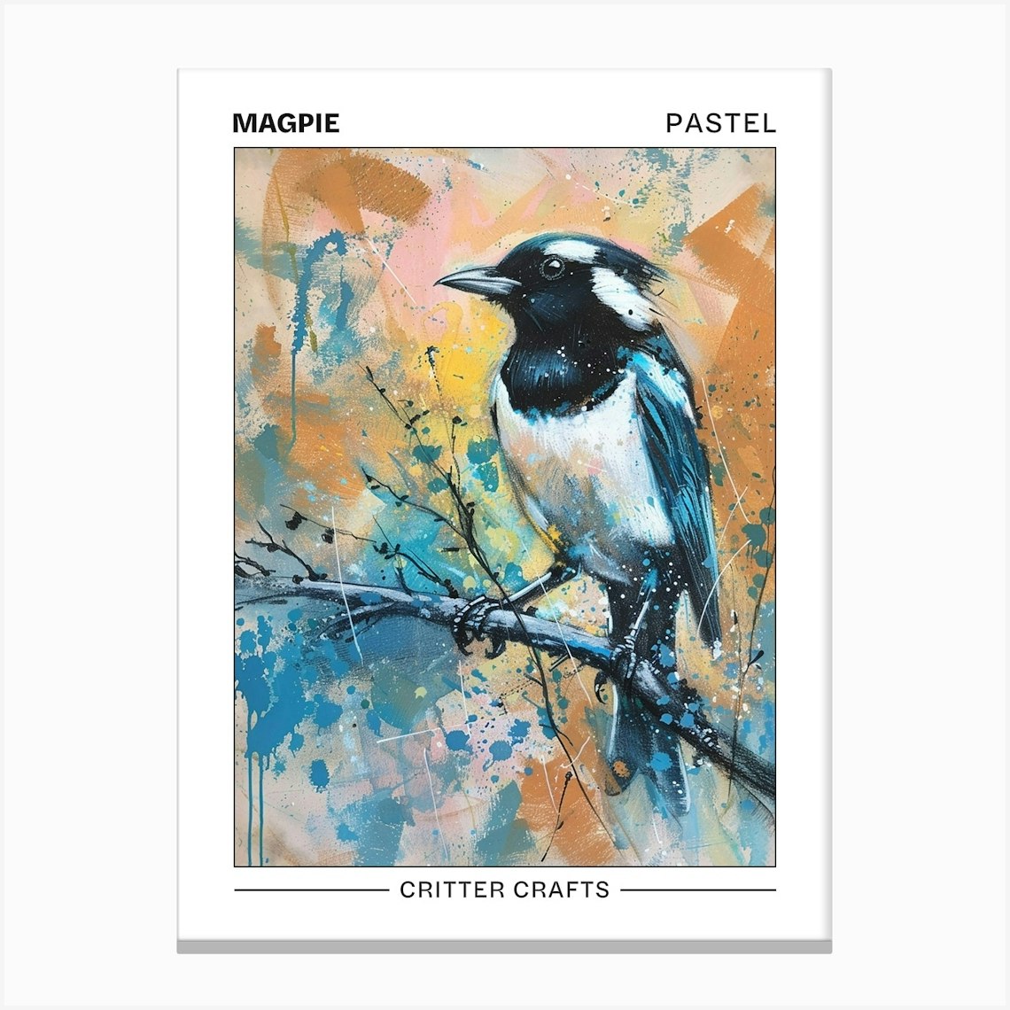 Magpie Pastel Watercolour 2 Poster Canvas Print by Critter Crafts
